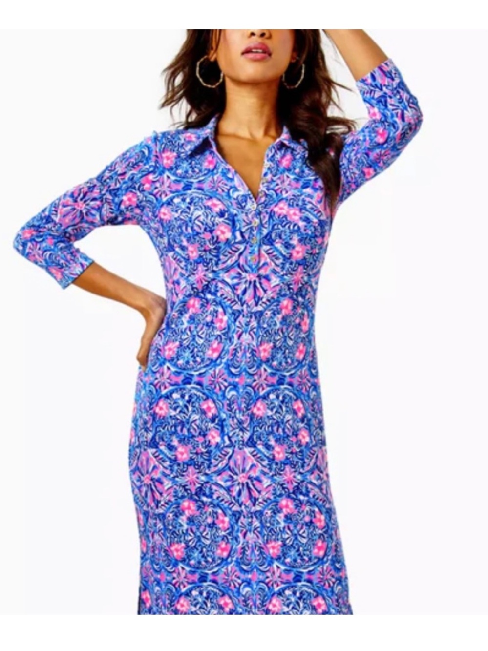 Lilly Pulitzer Reema Knee Length Dress in Blue Peri Takin It Easy Size Large NWT
